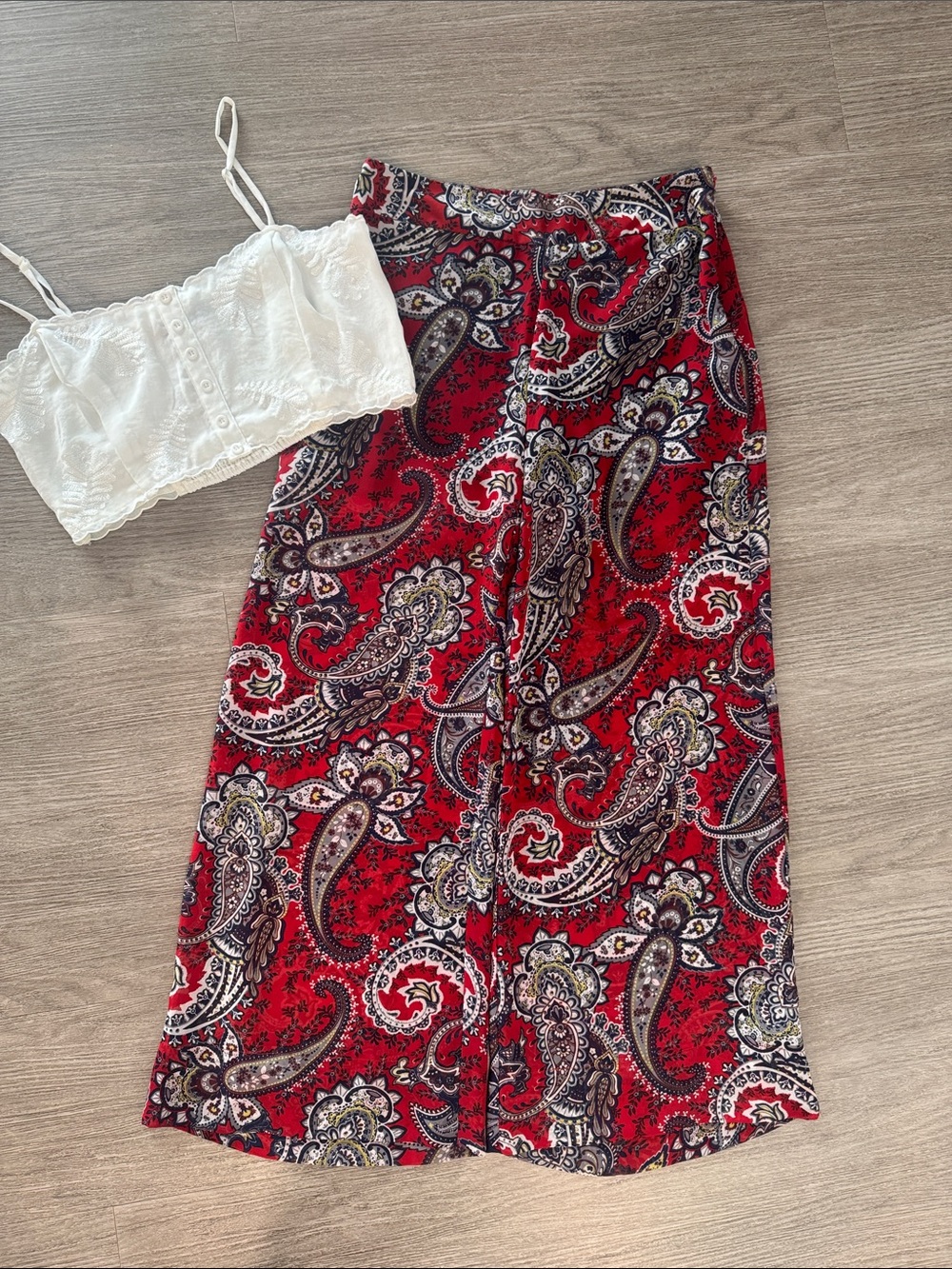 Love Tree Red Paisley Wide Leg Pants